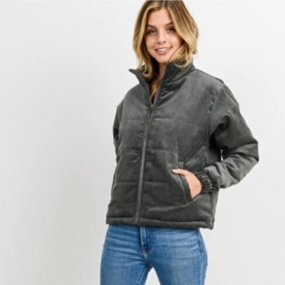 Paper Crane Charcoal Puffer Jacket